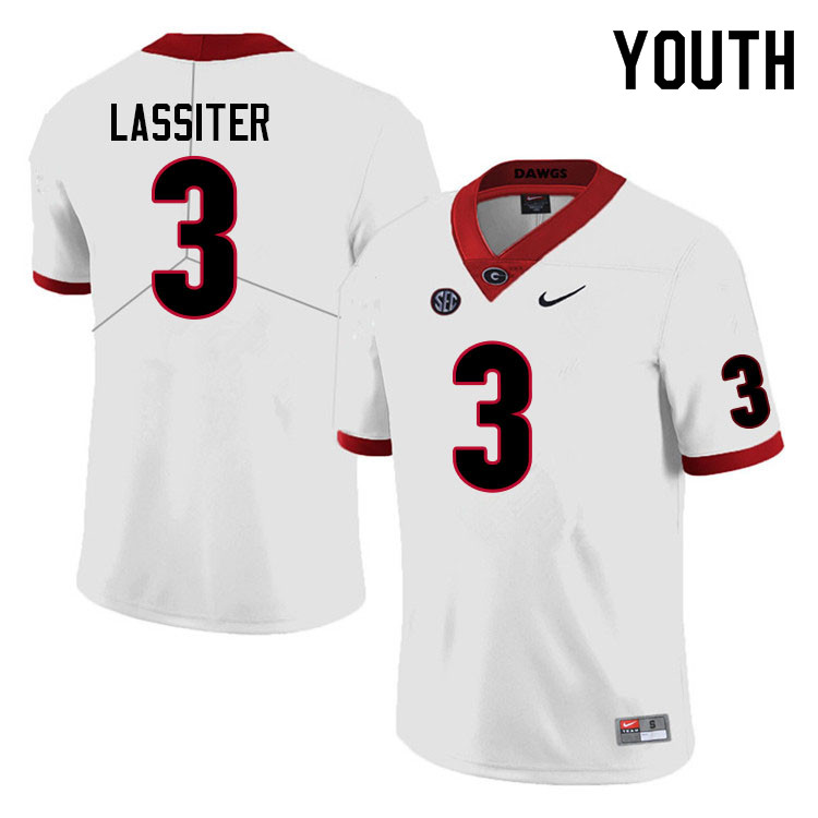 Youth #3 Kamari Lassiter Georgia Bulldogs College Football Jerseys Sale-White - Click Image to Close
